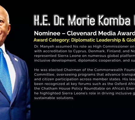 H.E. Dr. Morie Komba Manyeh Nominated for the Clevenard Media Award 2025