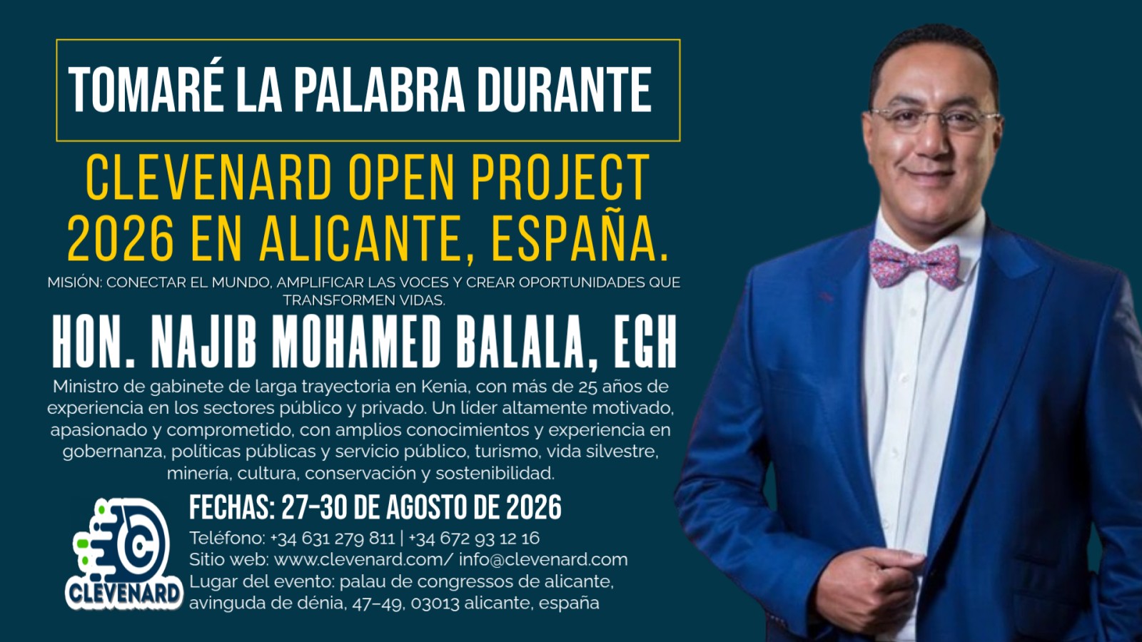 HON. NAJIB MOHAMED BALALA, EGH encabezará el evento y recibirá un Premio Internacional de Liderazgo en el Clevenard Open Project 2026 en Alicante, España