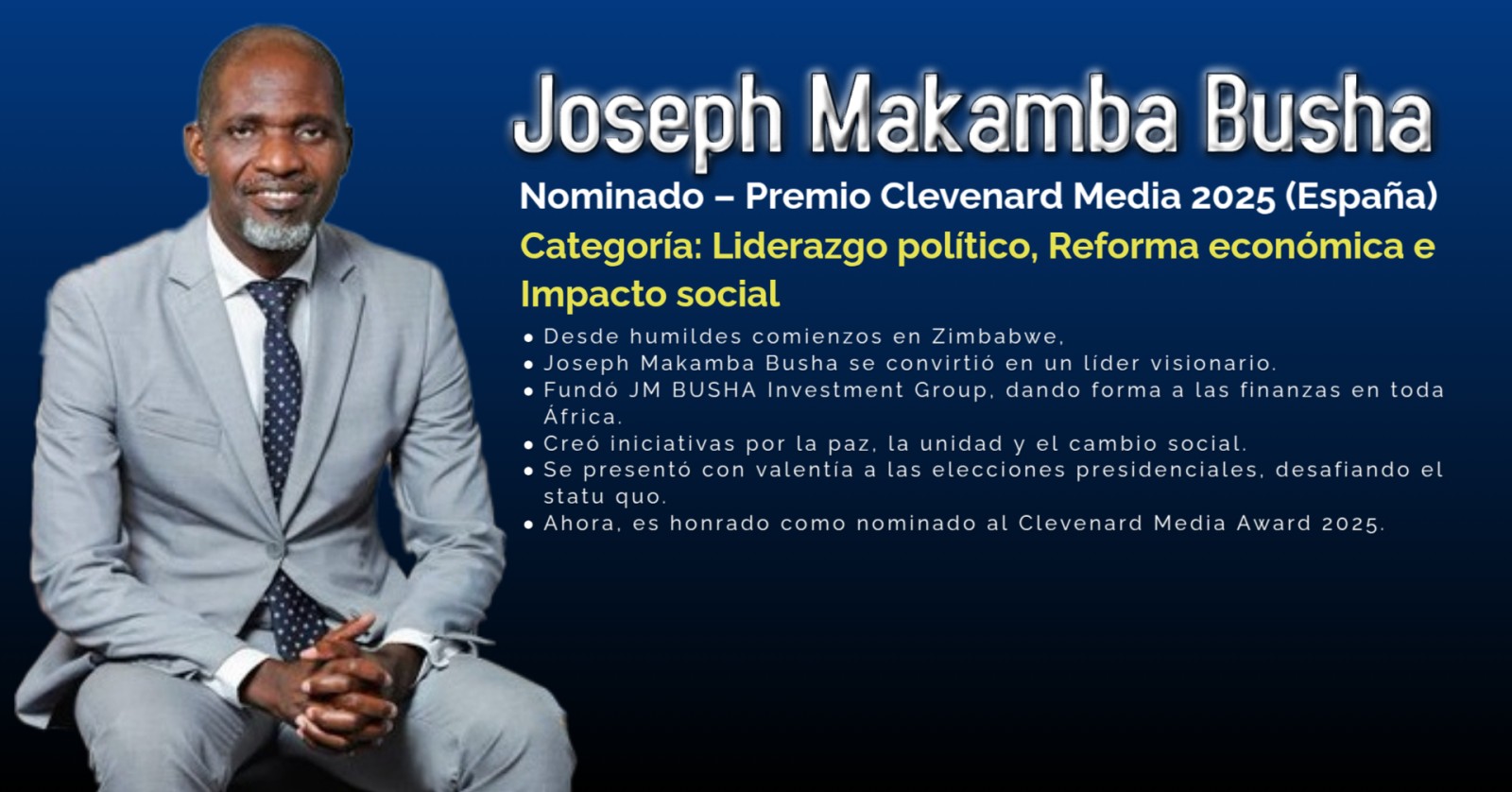 Joseph Makamba Busha nominado al Clevenard Media Award 2025 y confirmado como distinguido orador invitado