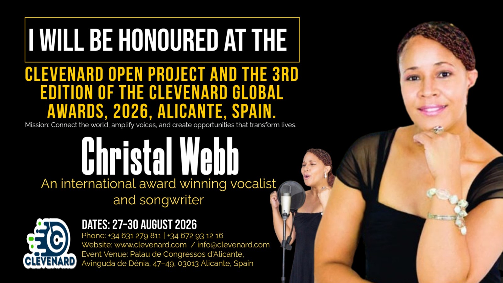 Clevenard to Honour Christal Webb at the 2026 Clevenard Open Project & Global Awards in Alicante, Spain