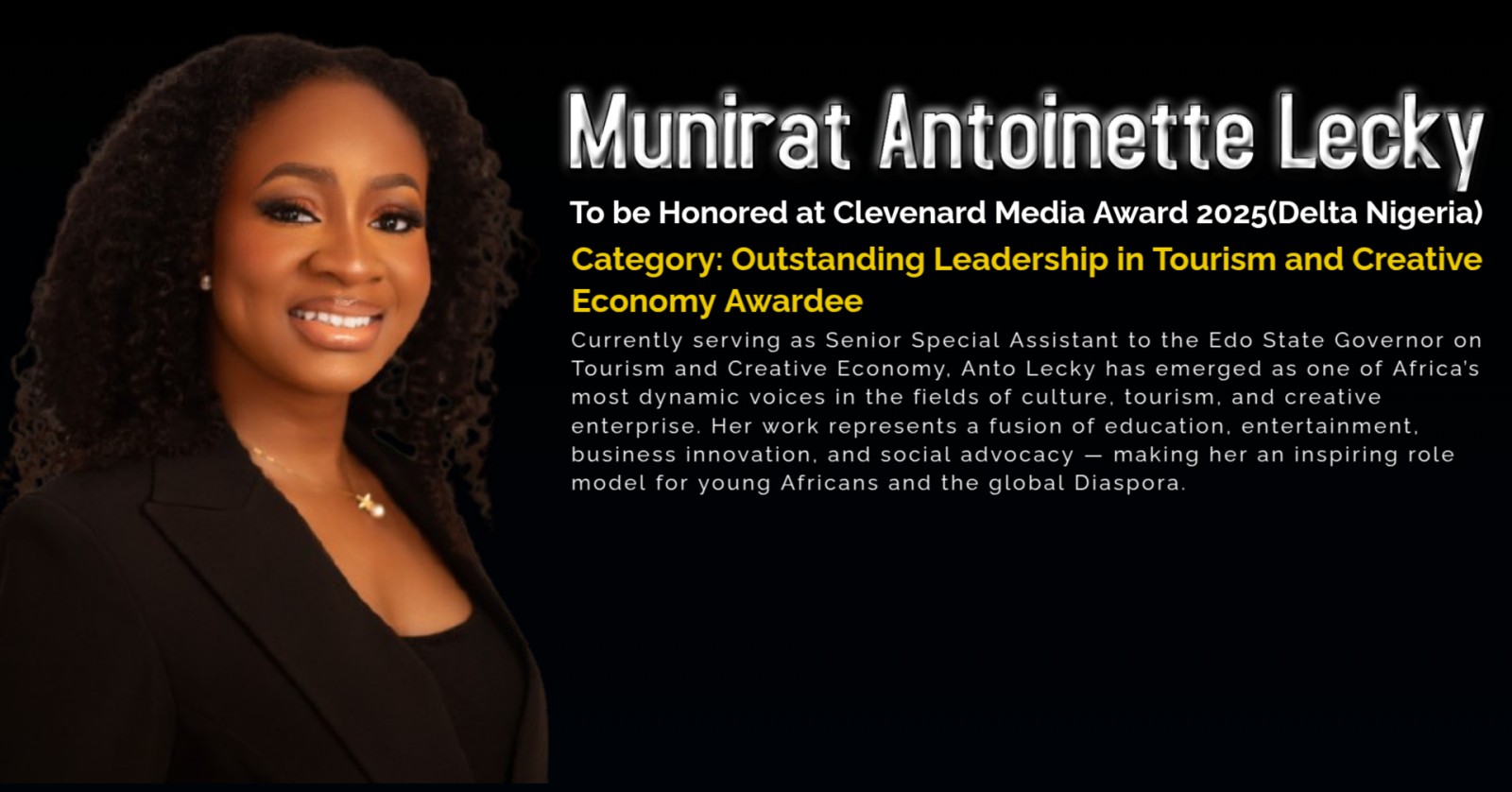 Asaba to Host the Prestigious Clevenard Media Award 2025 – Celebrating African Excellence, and to Honour Munirat Antoinette Lecky