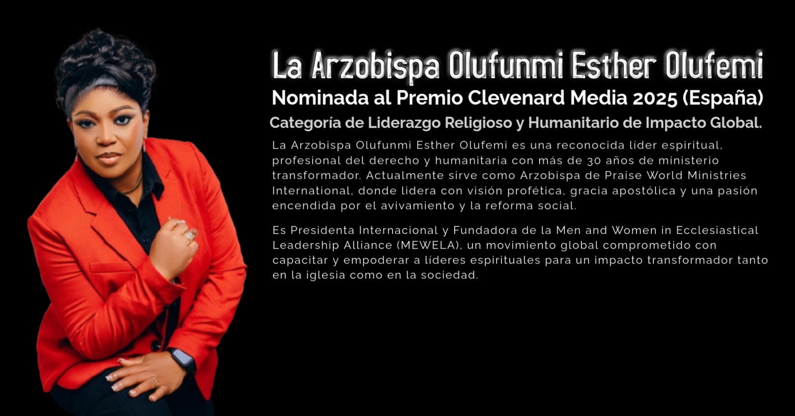 La Arzobispa Olufunmi Esther Olufemi nominada al Premio Clevenard Media 2025