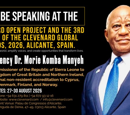 Clevenard to Honour His Excellency Dr. Morie Komba Manyeh at the 2026 Clevenard Global Awards – 3rd Edition in Alicante, Spain