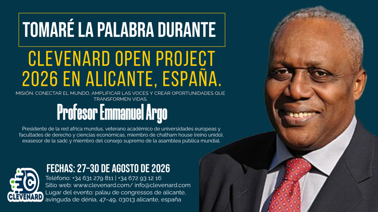 El Prof. Emmanuel Argo hablará en el Clevenard Open Project 2026 – Alicante, España
