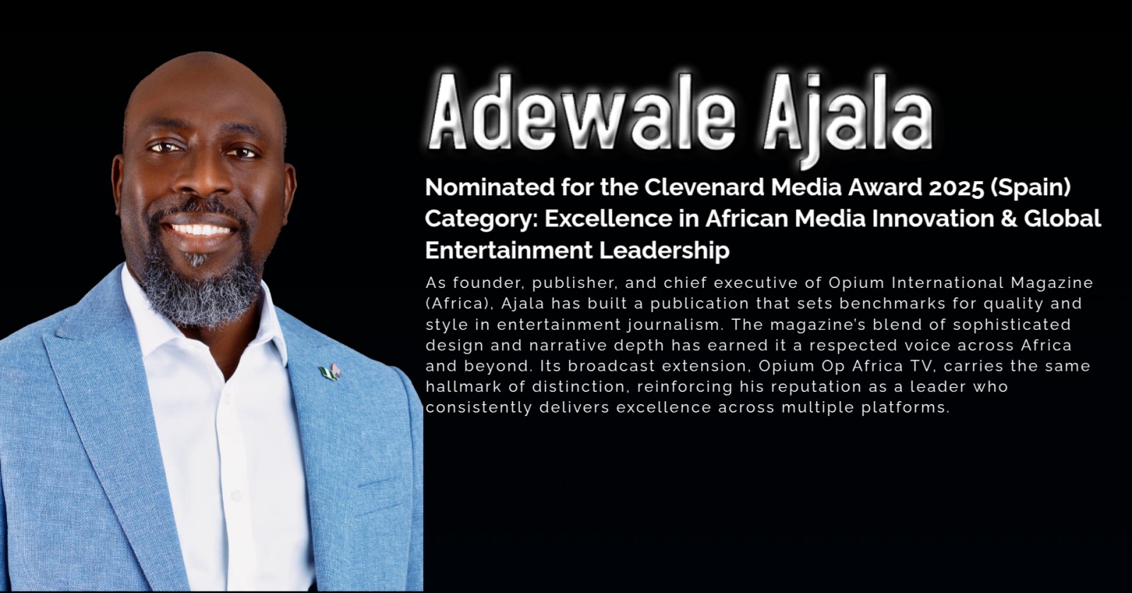 Adewale Ajala Nominated for the Prestigious Clevenard Media Award 2025