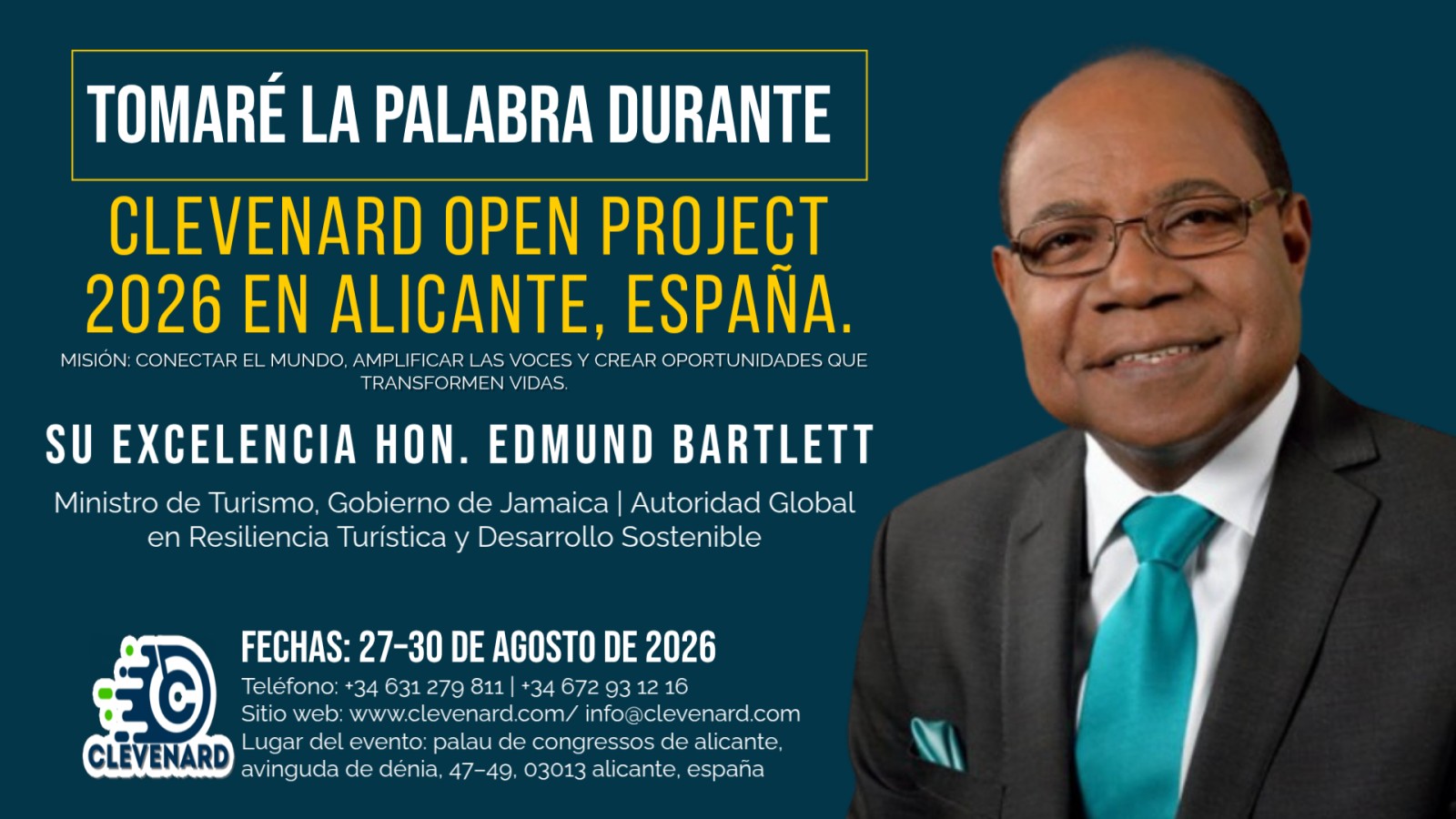 Su Excelencia Hon. Edmund Bartlett, líder mundial del turismo, será el orador principal del Clevenard Open Project 2026 en Alicante, España