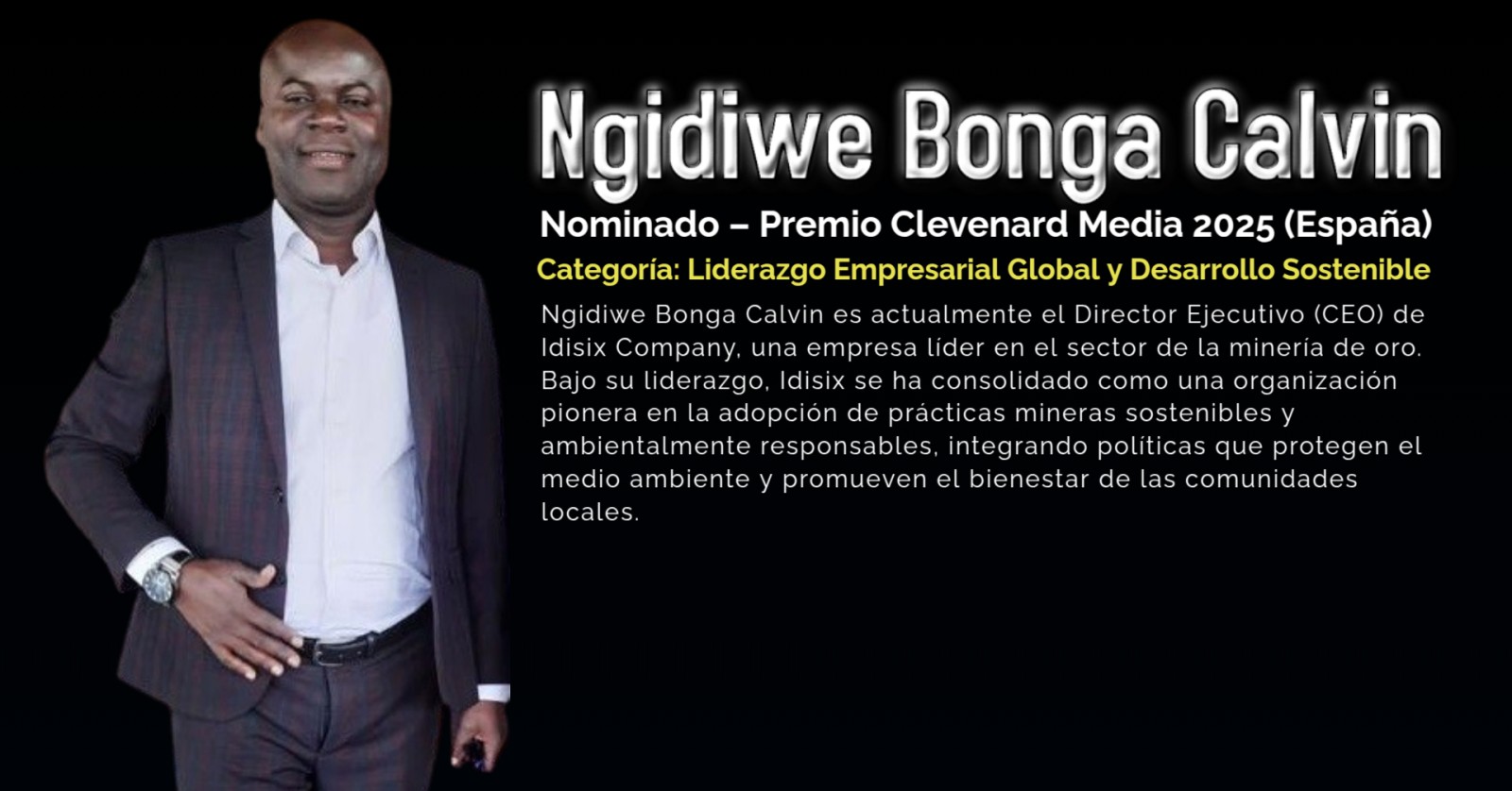 Ngidiwe Bonga Calvin nominado al Clevenard Media Award 2025 en Palma de Mallorca, España