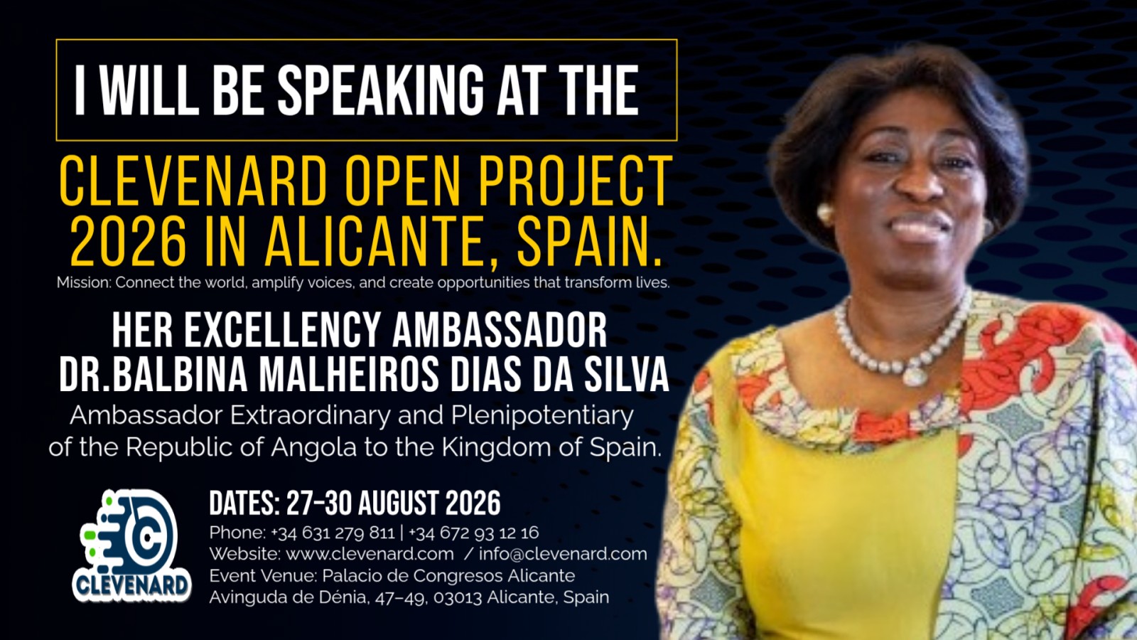 Her Excellency Ambassador Dr. Balbina Malheiros Dias da Silva to Headline Clevenard Open Project 2026 in Alicante, Spain