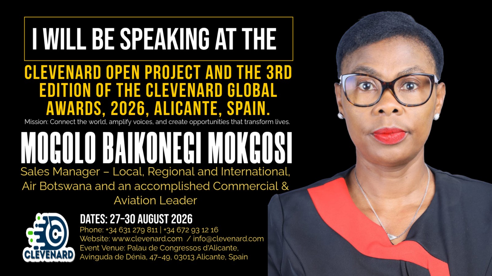 Clevenard to Honour MOGOLO BAIKONEGI MOKGOSI at the 2026 Clevenard Open Project & Clevenard Global Awards in Alicante, Spain