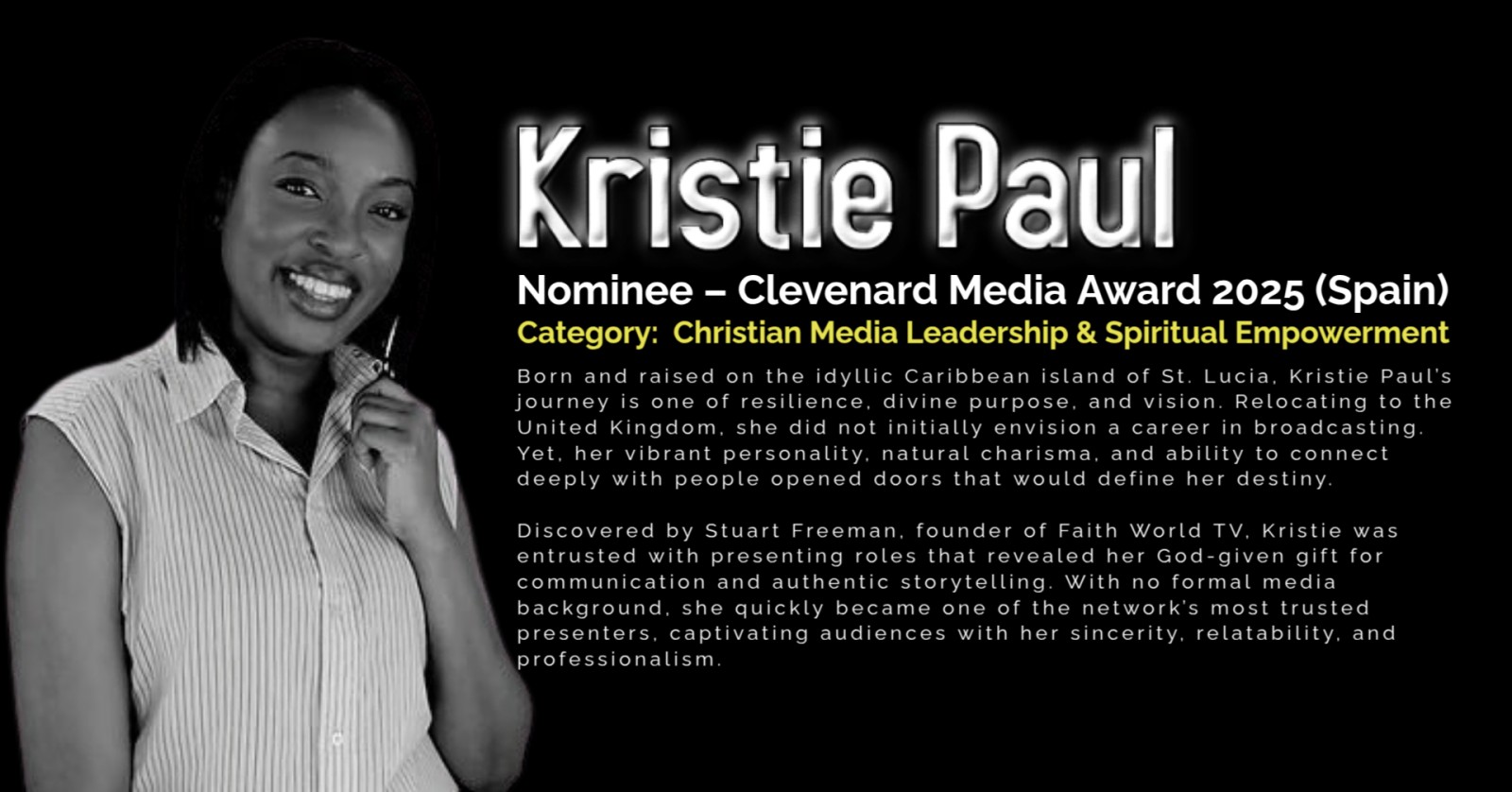 Kristie Paul Nominated for the Clevenard Media Award 2025 – Christian Media Leadership & Spiritual Empowerment