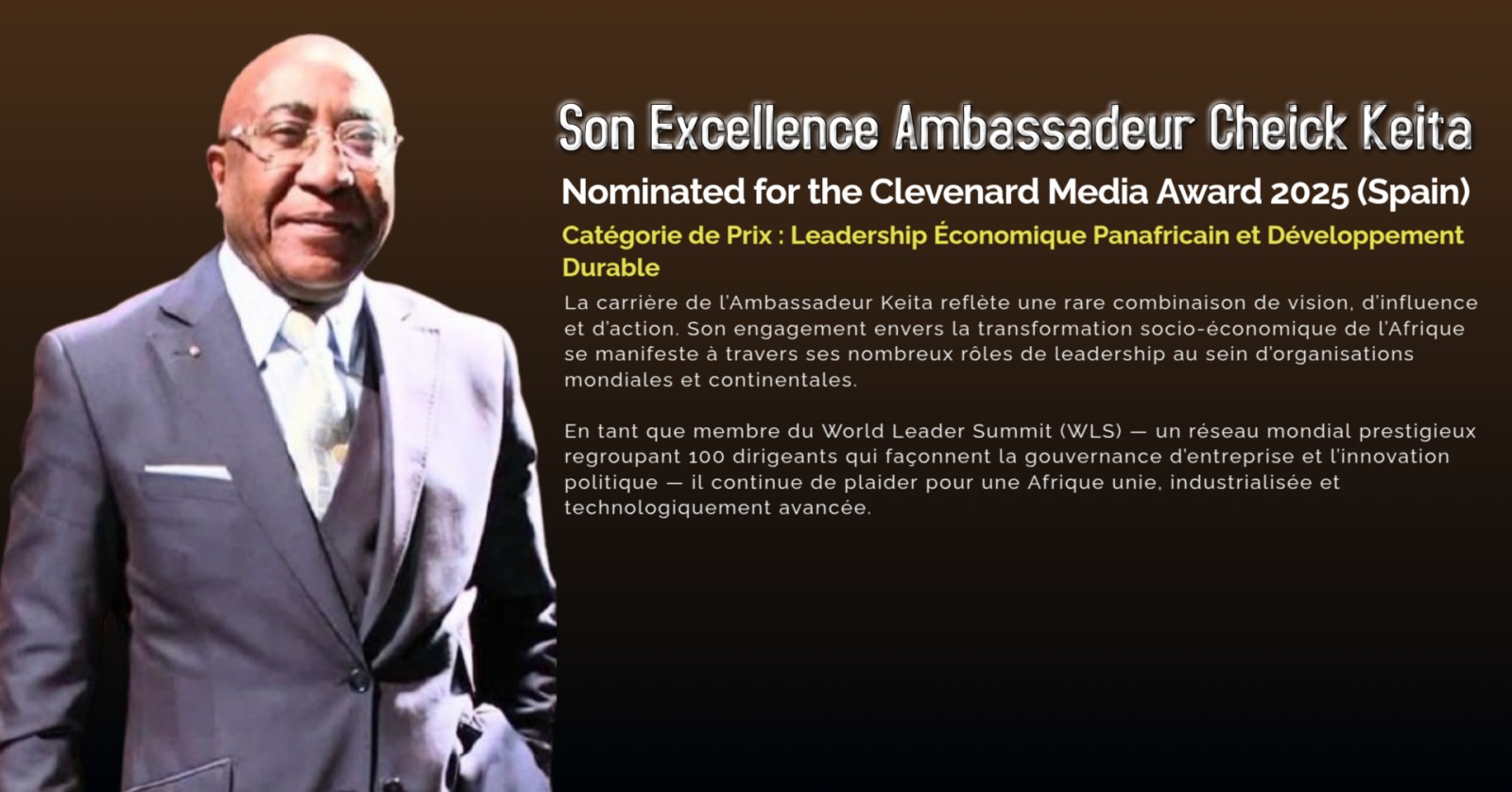 Son Excellence Ambassadeur Cheick Keita Nommé aux Clevenard Media Award 2025