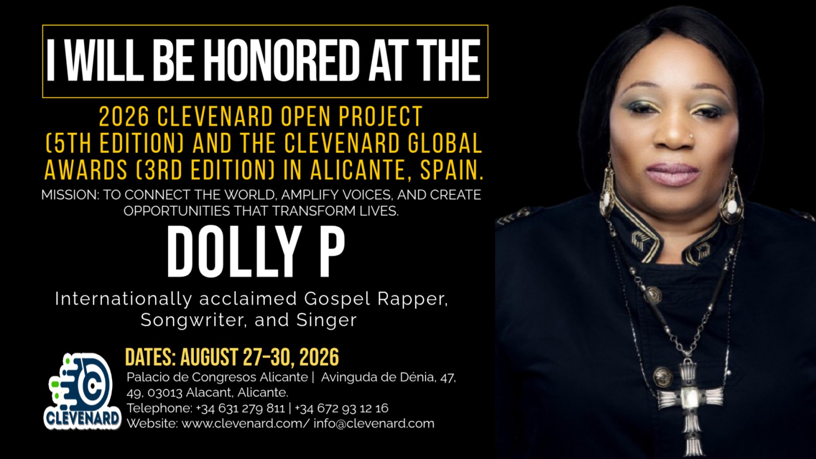 Clevenard to Honour Dolly P at the 2026 Clevenard Open Project & Clevenard Global Awards in Alicante, Spain