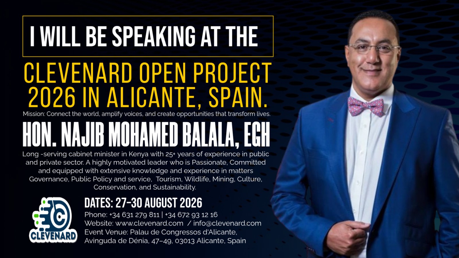 HON. NAJIB MOHAMED BALALA, EGH to Headline and Receive International Leadership Award at Clevenard Open Project 2026 in Alicante, Spain
