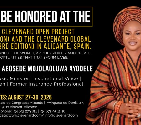 Clevenard to Honour Evangelist Abosede Mojolaoluwa Ayodele at the 2026 Clevenard Open Project & Global Awards in Alicante, Spain