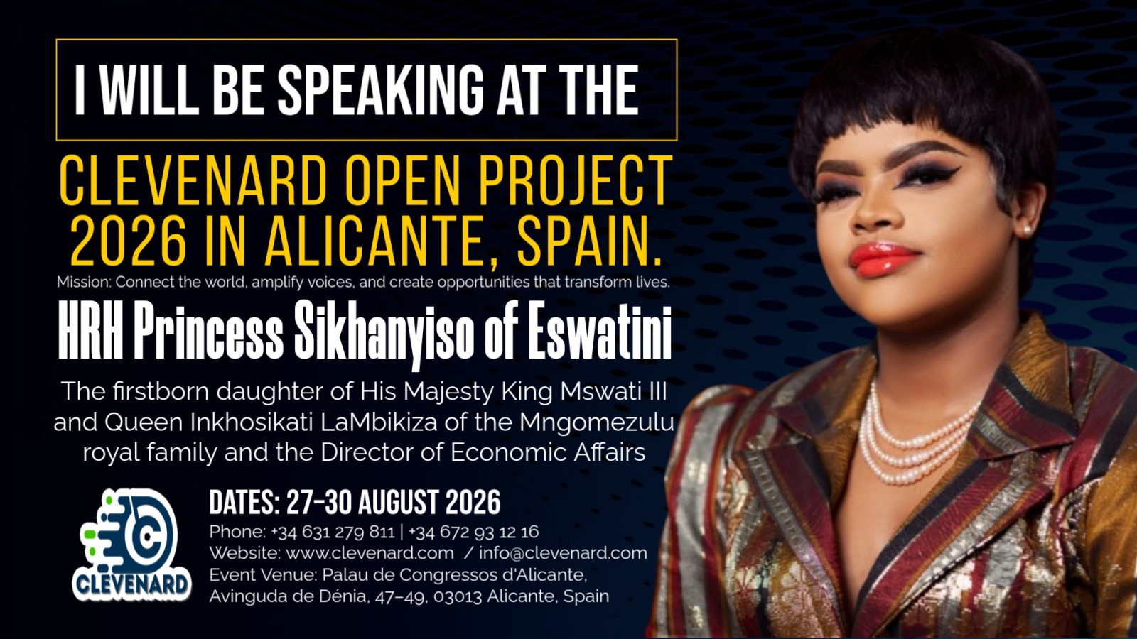 HRH Princess Sikhanyiso of Eswatini to Headline the Global Economy Summit and the Global Tourism & International Film Celebration at Clevenard Open Project 2026