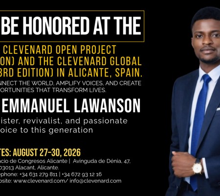 Clevenard to Honour Pastor Emmanuel Lawanson at 2026 Clevenard Open Project & Global Awards in Alicante,Spain Alicante, Spain