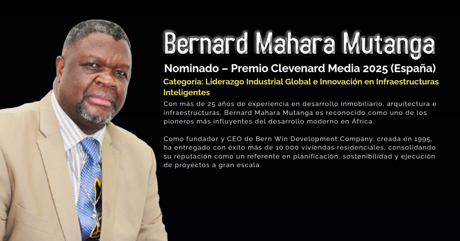 Bernard Mahara Mutanga nominado al Clevenard Media Award 2025 en Palma de Mallorca, España