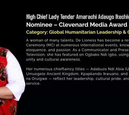 High Chief Lady Tender Amarachi Adaugo Ikechiuku (De Lioness) Nominated for the Clevenard Media Award 2025 in Palma de Mallorca, Spain
