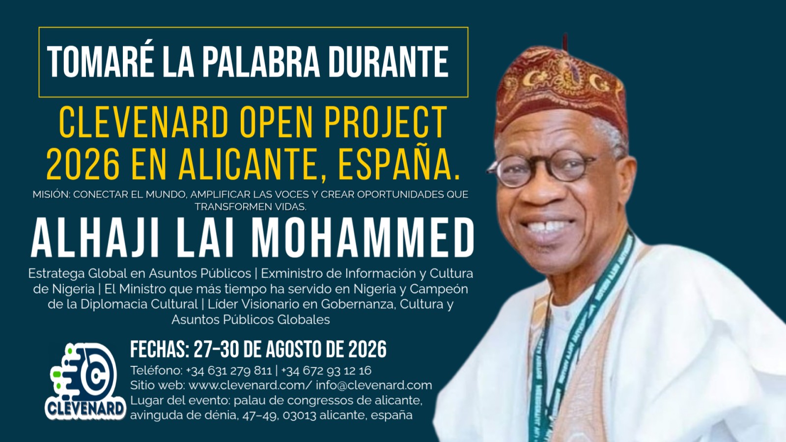 Alhaji Lai Mohammed sera le conférencier principal du Clevenard Open Project 2026 à Alicante, Espagne