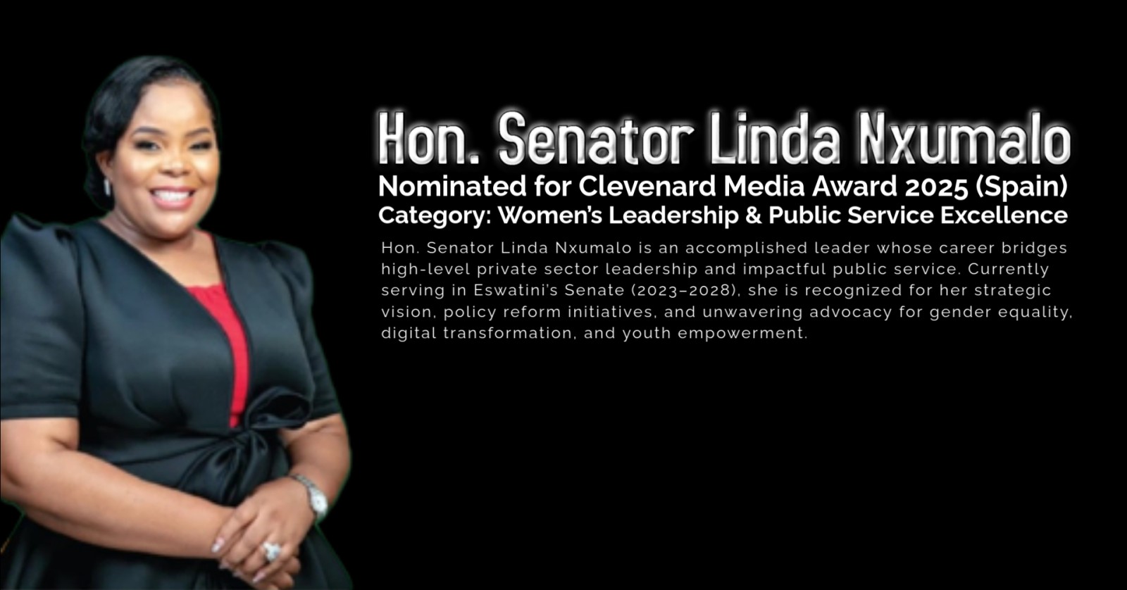 Hon. Senator Linda Nxumalo Nominated for Clevenard Media Award 2025