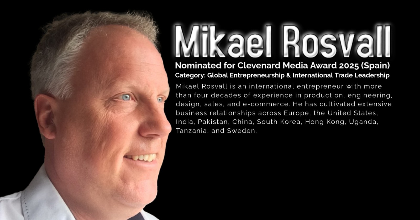 Mikael Rosvall Nominated for the Prestigious Clevenard Media Award 2025 in Palma de Mallorca, Spain