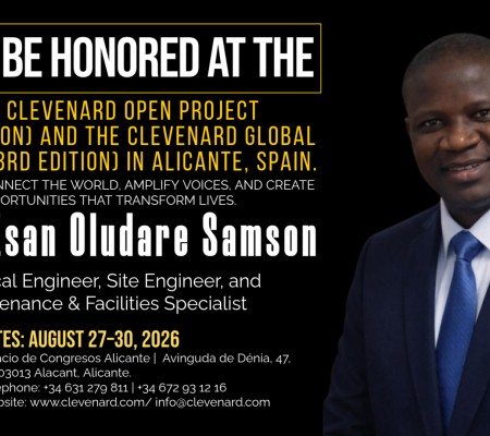 Clevenard to Honour Engr. Esan Oludare Samson at the 2026 Clevenard Open Project & Global Awards in Alicante, Spain