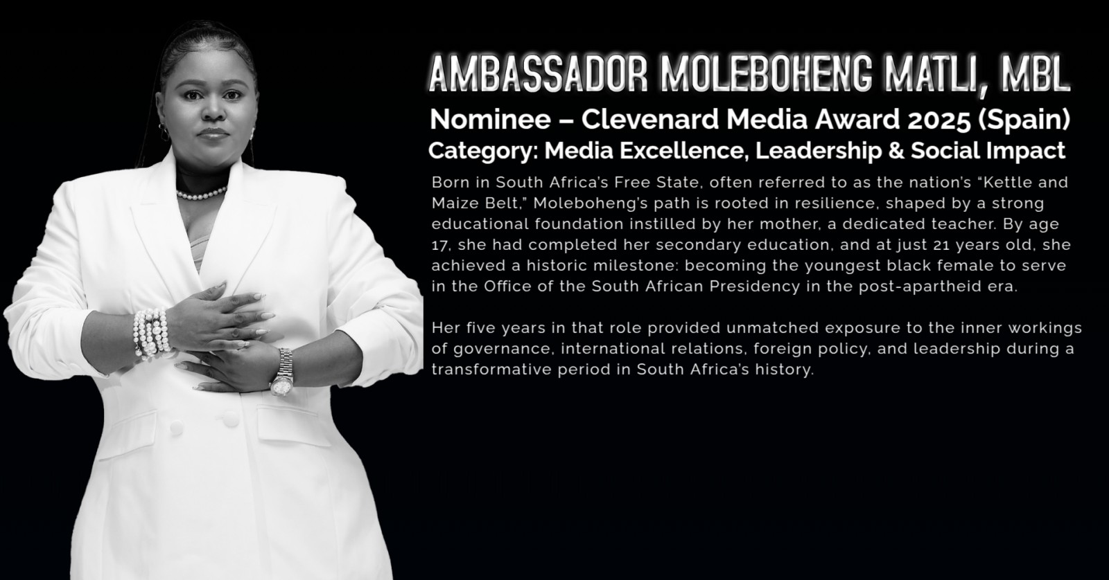 AMB. MOLEBOHENG MATLI, MBL Nominee, Clevenard Media Award 2025