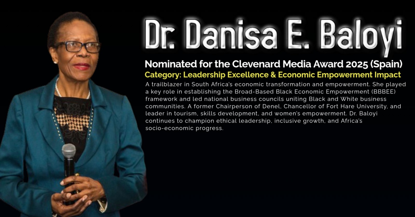 Dr. Danisa E. Baloyi Nominated for the Clevenard Media Award 2025 – Palma de Mallorca, Spain