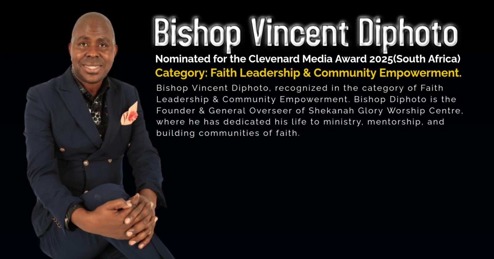 Bishop Vincent Diphoto Honored with Nomination for Clevenard Media Award 2026 in Free State, South Africa