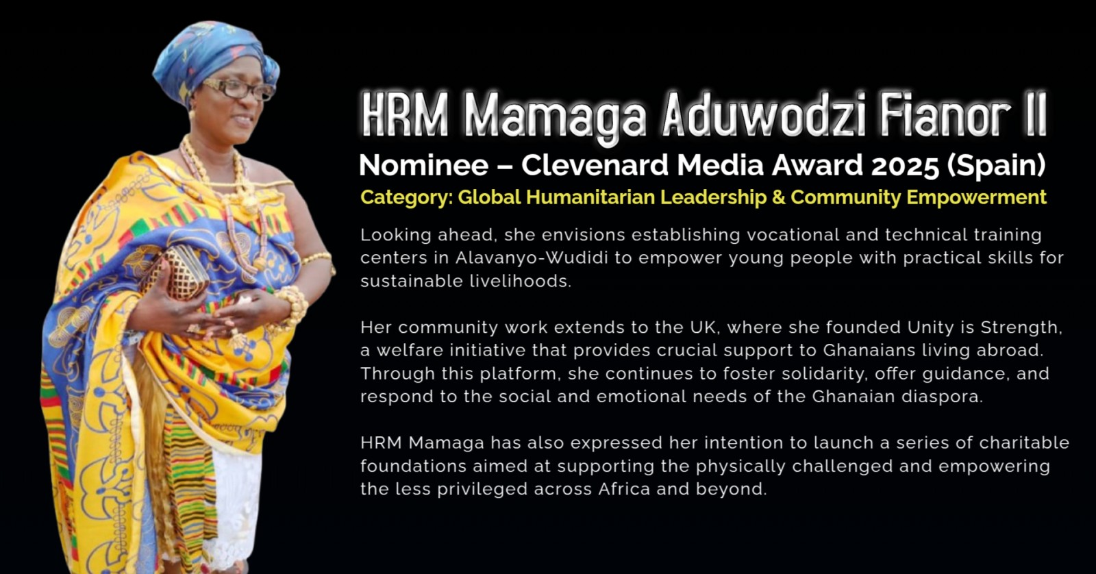 HRM Mamaga Aduwodzi Fianor II Nominated for the Clevenard Media Award 2025 in Palma de Mallorca, Spain