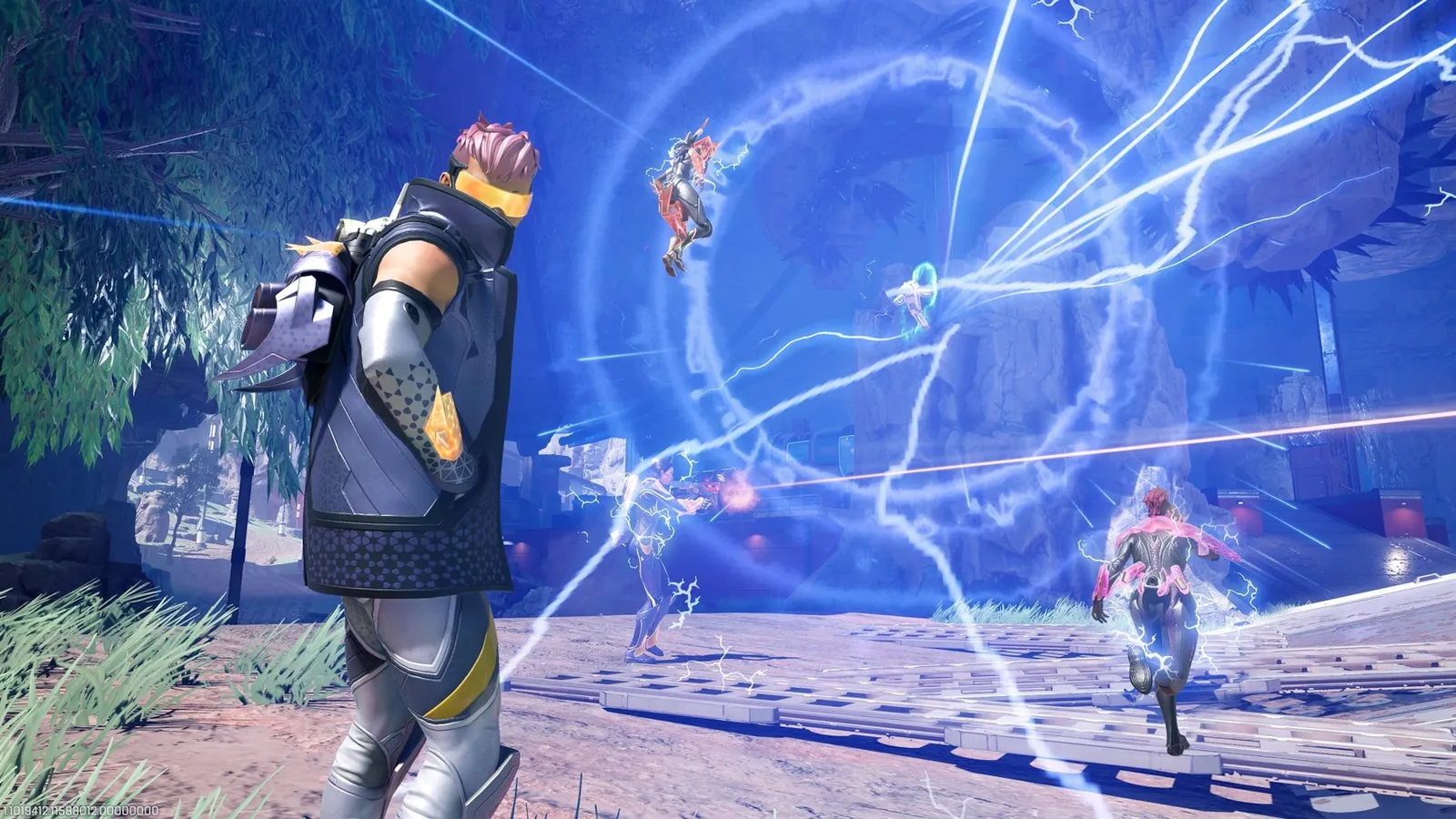 Crypto watches his drone unleash an EMP against three Legends in Apex Legends Cipher