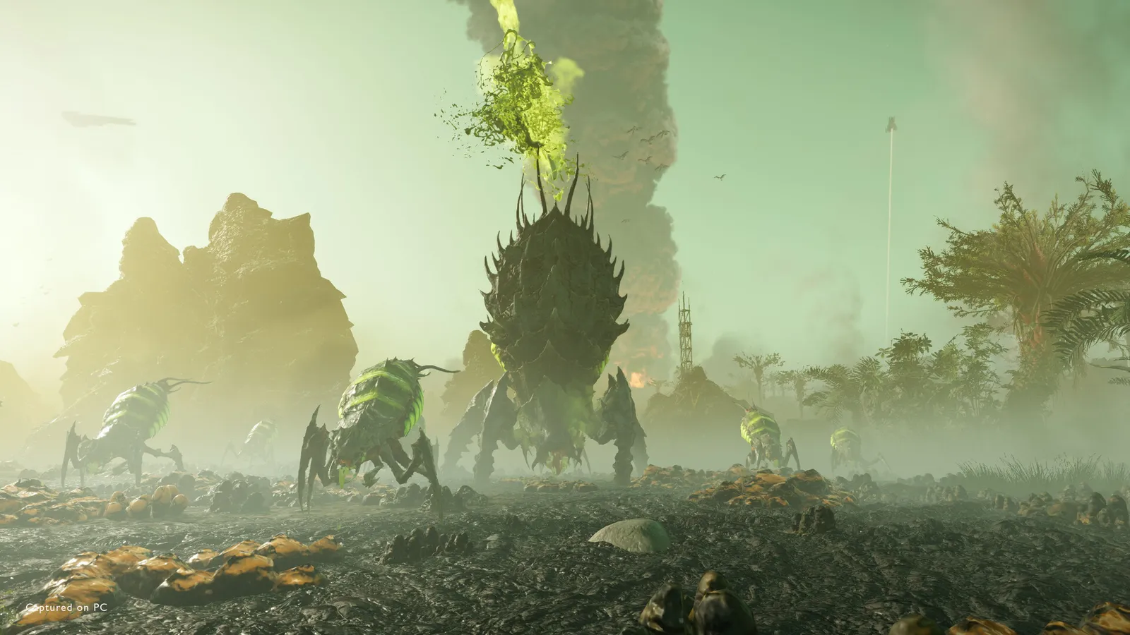 Helldivers 2 official Steam screenshot of a large enemy encounter