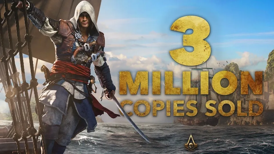 Assassin's Creed Black Flag Resynced official key art from Ubisoft news marking the three million copies sold milestone