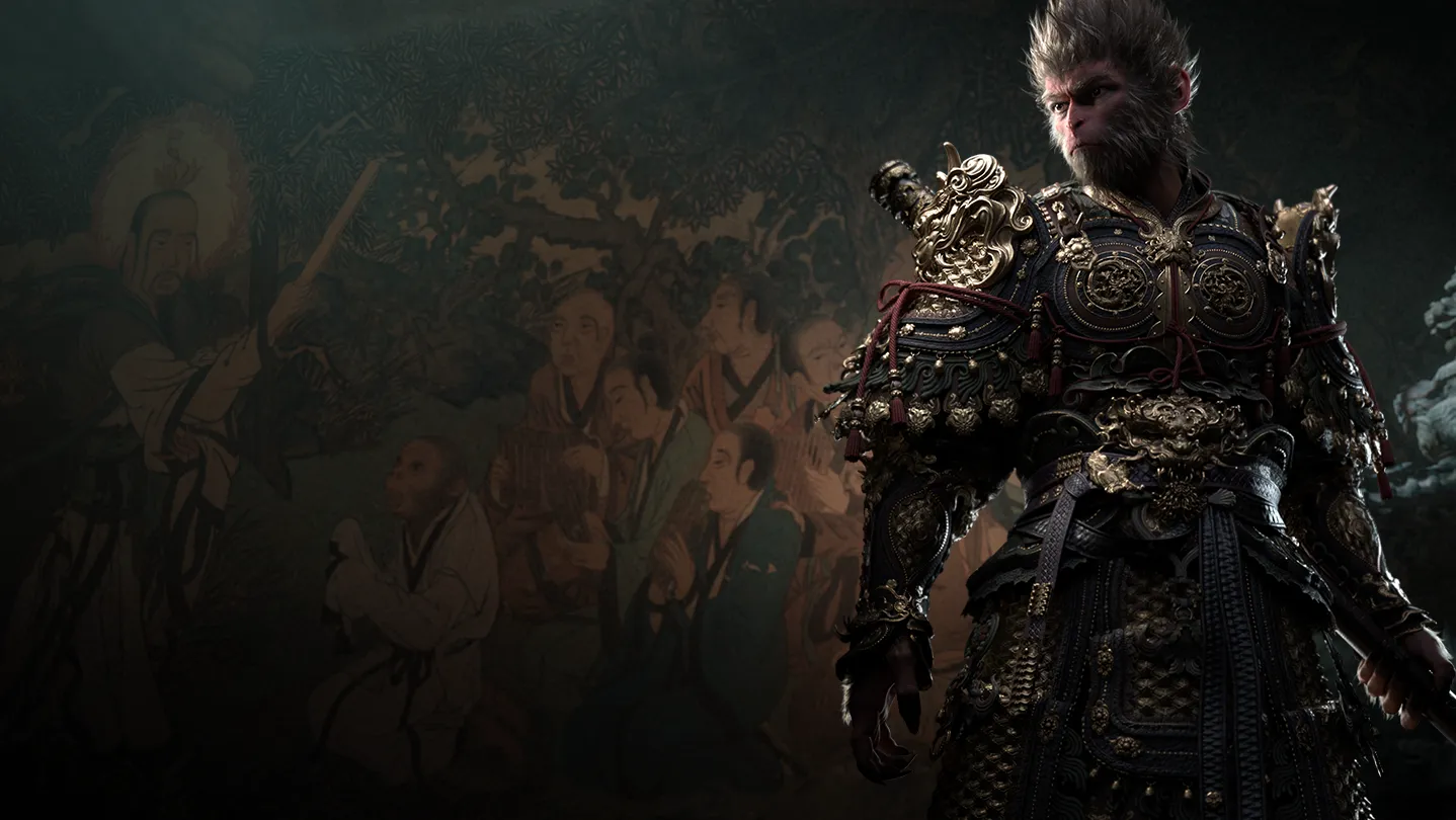 Black Myth Wukong key art from the Steam store page showing the protagonist in golden armor
