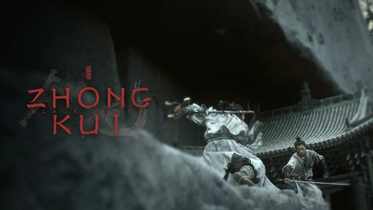 Official Black Myth Zhong Kui 15 minute gameplay trailer thumbnail showing Zhong Kui in a dark temple