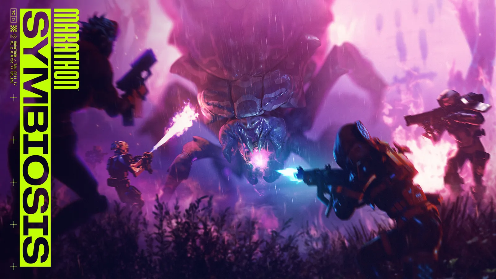 Official key art for Marathon's December Symbiosis update showing an armored Runner