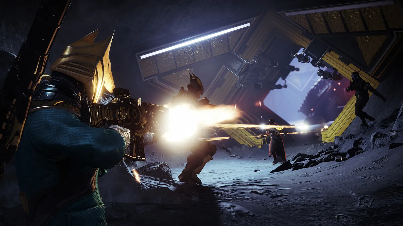 Guardians fighting enemies in a Destiny 2 screenshot from the Steam store page