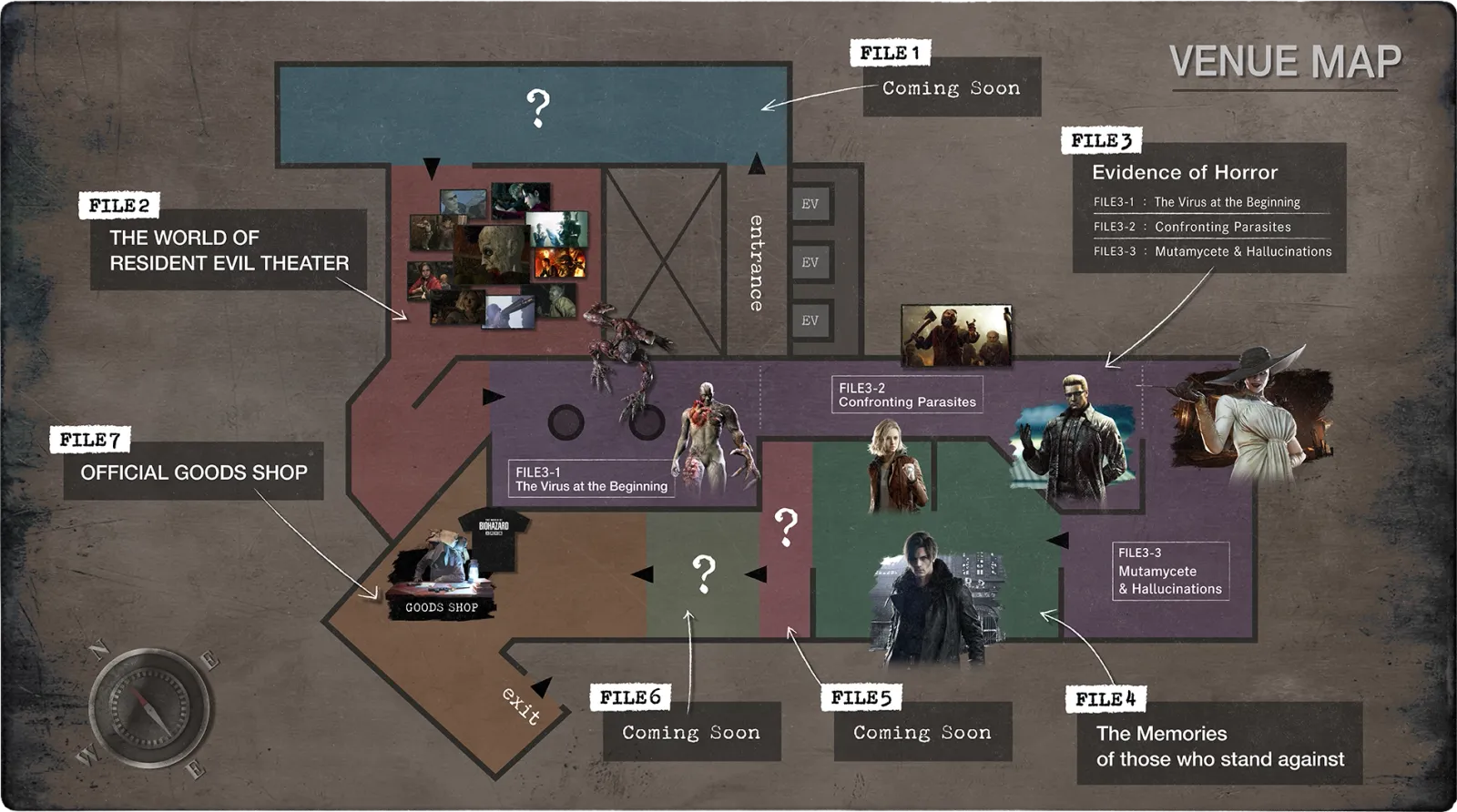English venue map for The World of Resident Evil 30th Anniversary Exhibition at Shibuya BEAM Gallery