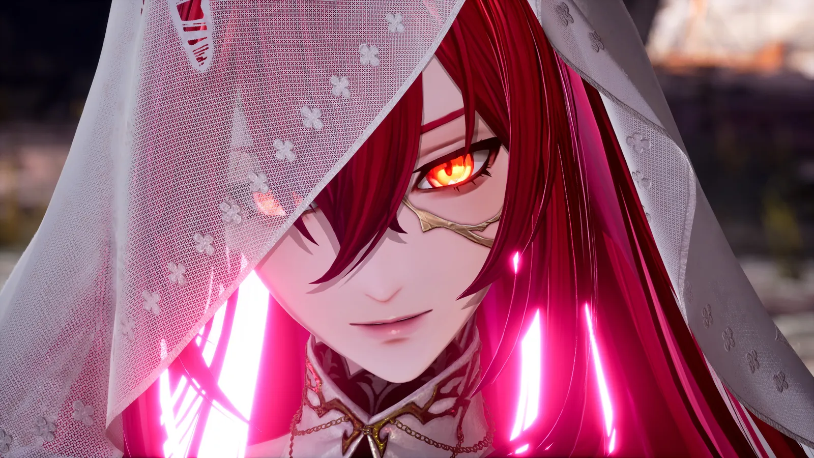Liv Voda, the alluring guardian of time and space, posed with her halberd inside the Forsaken World.