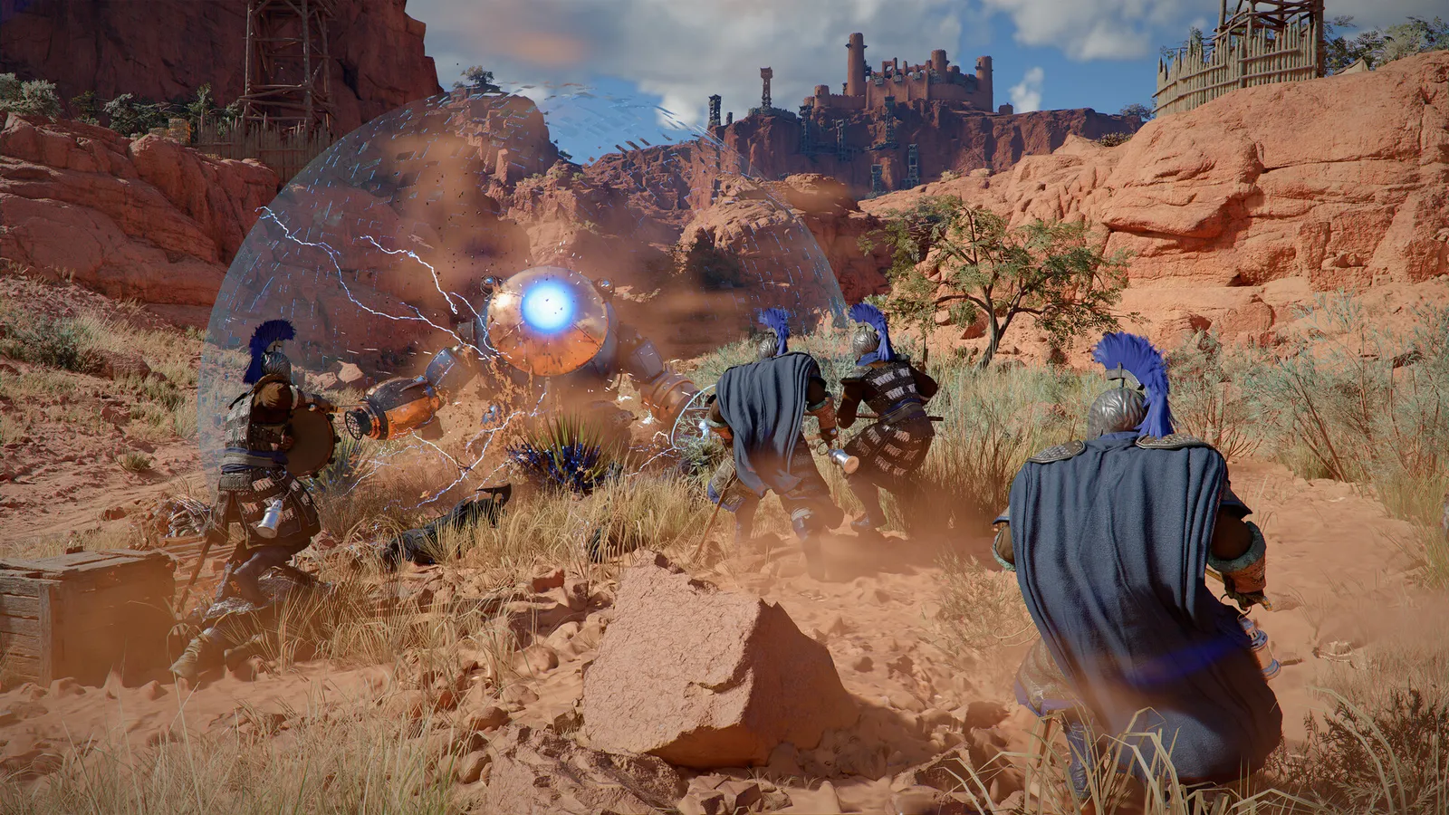 Crimson Desert Enhanced combat screenshot of Kliff and the Greymanes against hostile faction, 1920x1080