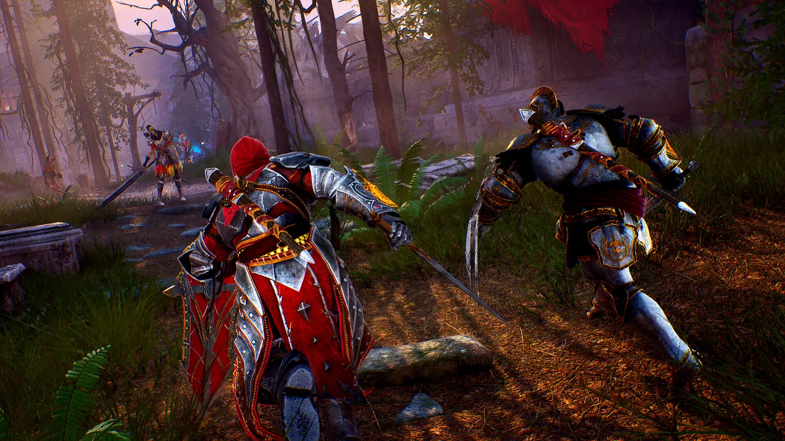 Crimson Moon screenshot of two player online co-op combat against a towering boss