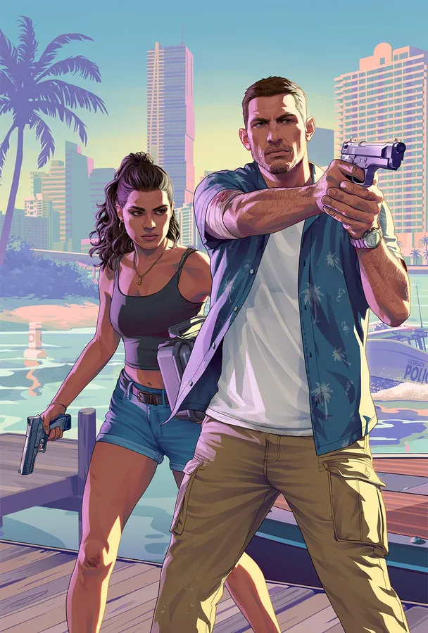 Grand Theft Auto VI official trailer 2 still showing Jason and Lucia in Leonida
