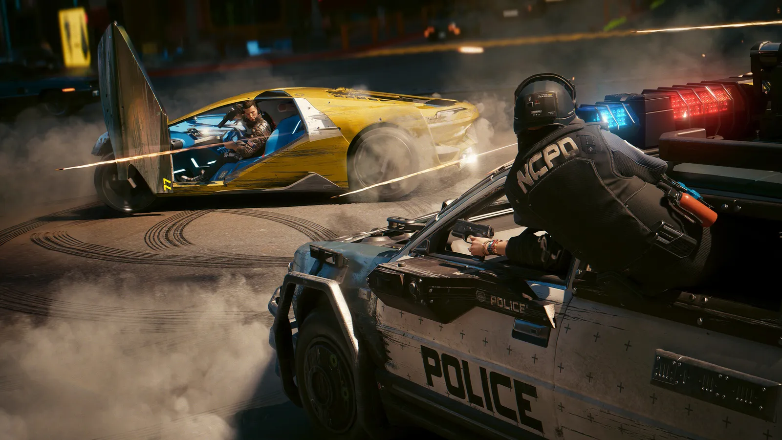 Cyberpunk 2077 screenshot of a neon market stall in Pacifica.