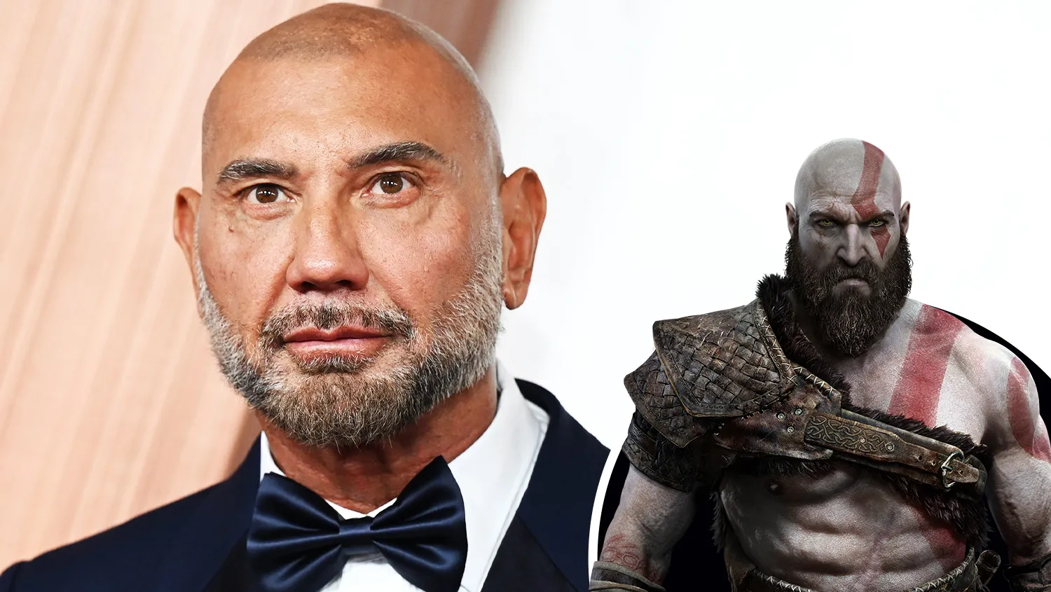 Side by side press image of Dave Bautista and the in-game Kratos from the God of War series, used in casting reports.