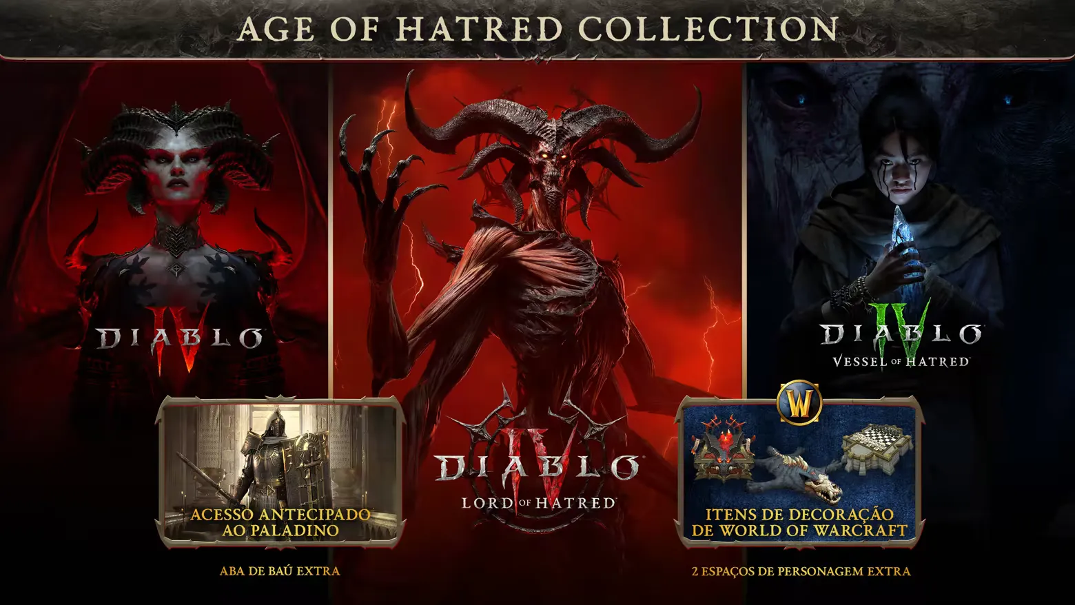 Diablo 4 hero art showing a barbarian facing Lilith on a hellscape battlefield
