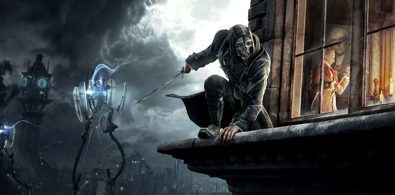 A masked assassin stalks the rooftops of Dunwall in Arkane's Dishonored 2, the studio's last great immersive sim before Microsoft pulled the plug