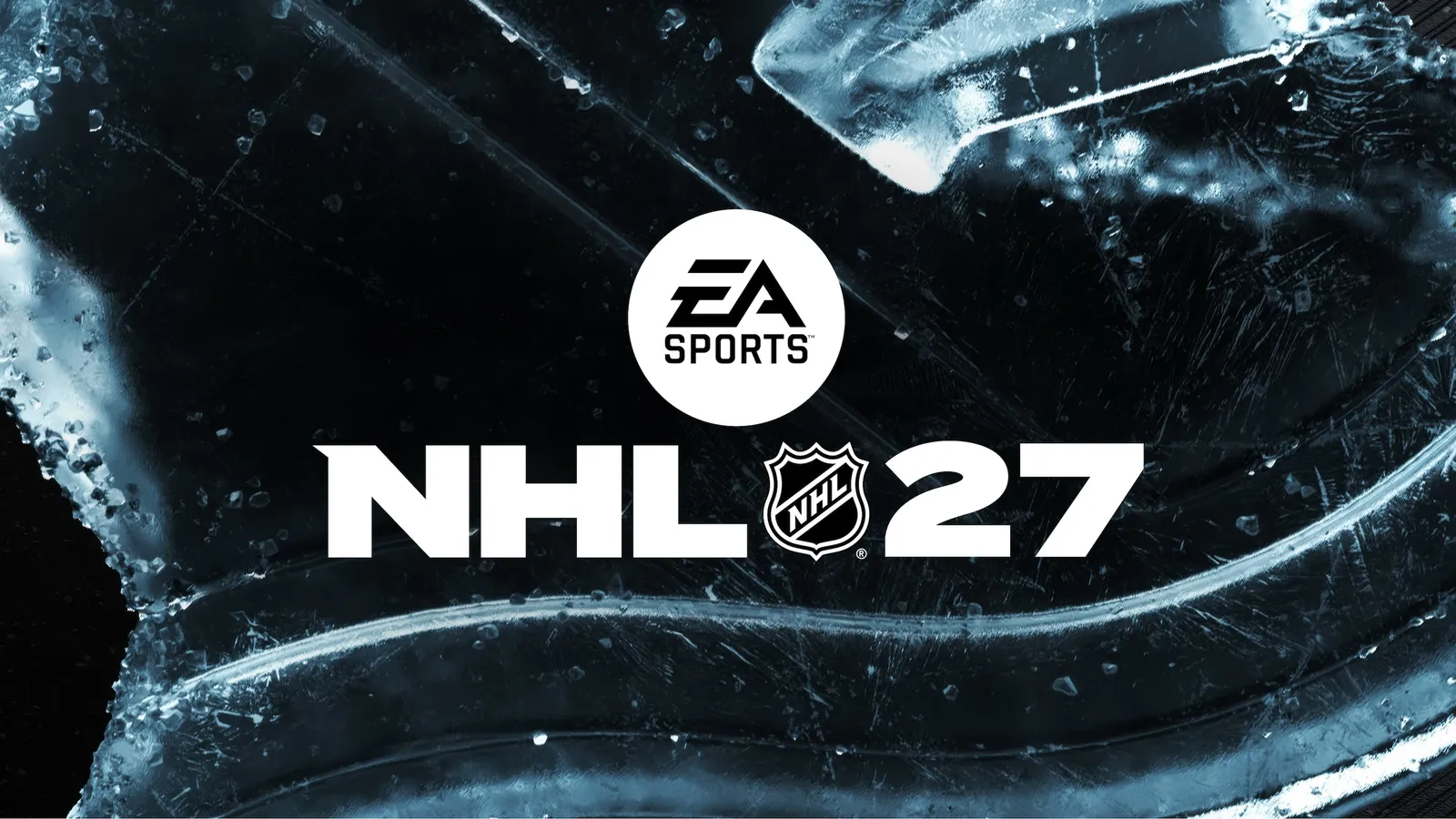 NHL 27 logo displayed over a dark cracked ice background with blue lighting