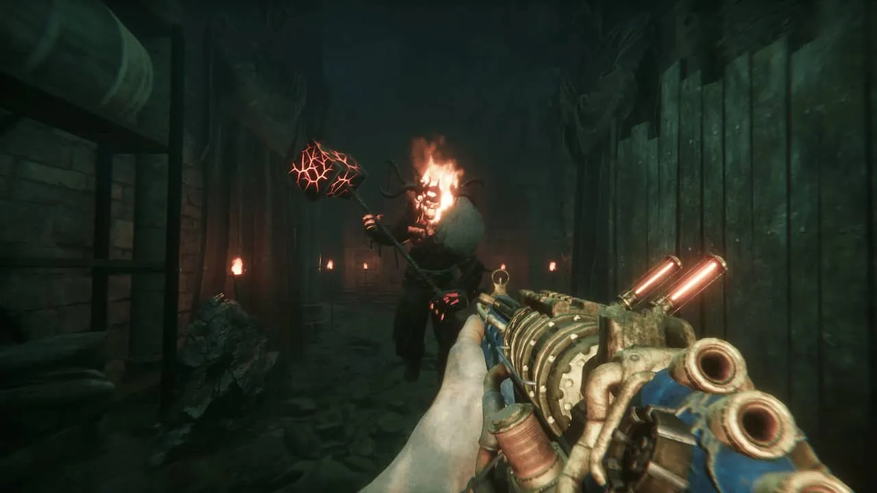Official Sker Ritual screenshot from the Epic Games Store page showing co-op combat on Sker Island