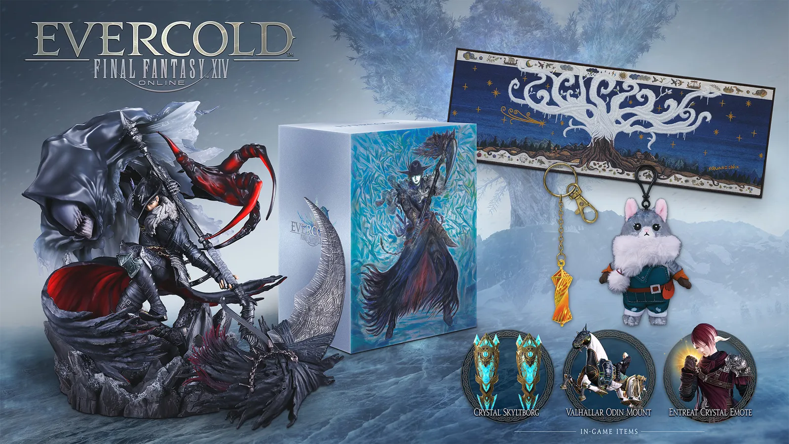 FFXIV Evercold Collectors Bundle physical box with the Warrior of Light Reaper statue