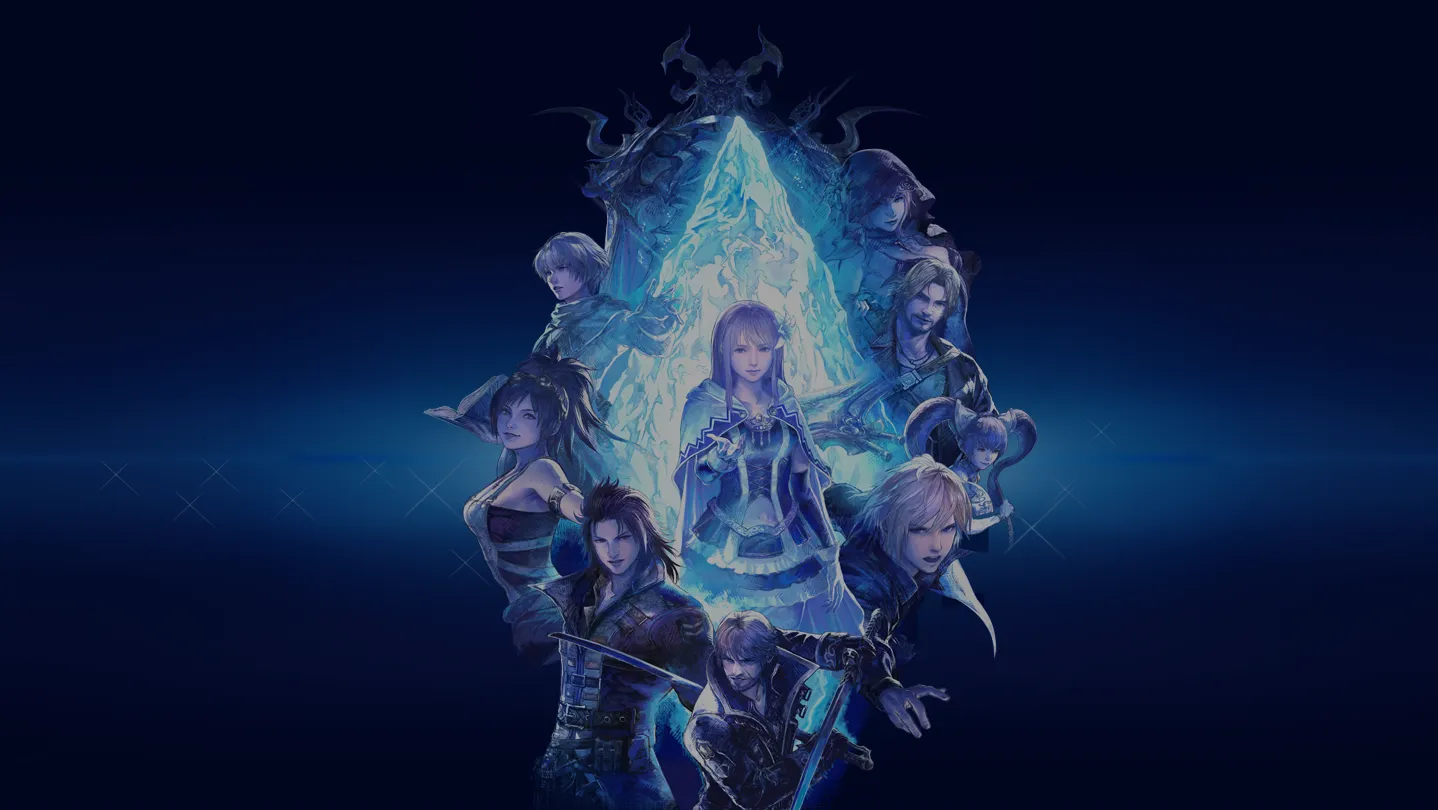 Final Fantasy Resonance store page background art showing the HD-2D world and party characters